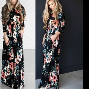 Floral 3/4 length maxi dress with pockets